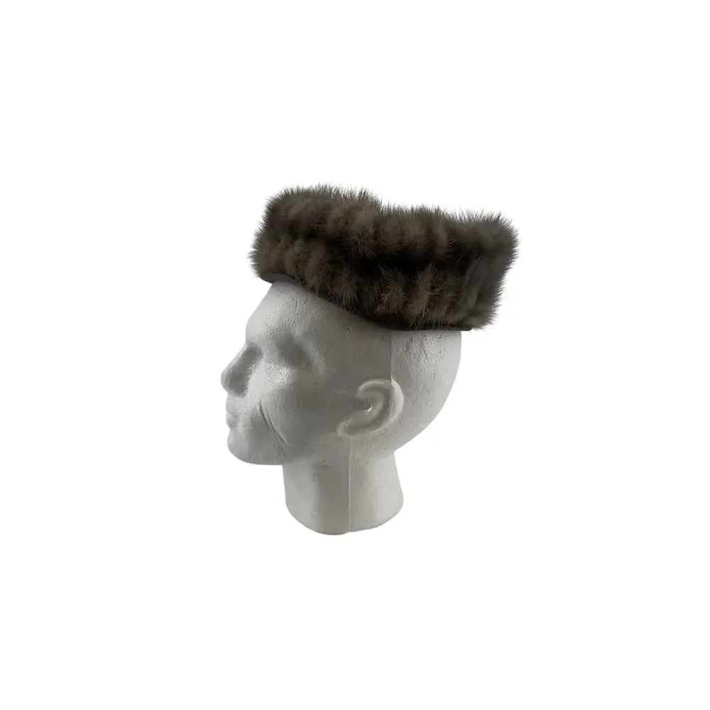 1960s Grey Ribbed Mink Fur Pillbox Hat Vintage Cap